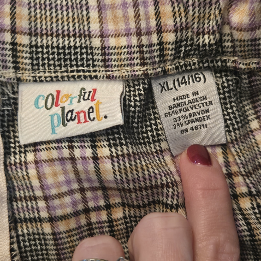 Colorful Planet Plaid Wrap Skort Mini Pink Gray Black | Size 14/16 (XL) - Picture 2 of 5
